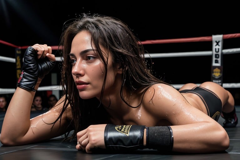 Woman With Fingerless Mma Gloves On, Inside A Boxing Gym, Chubby쉬메일 AI 포르노