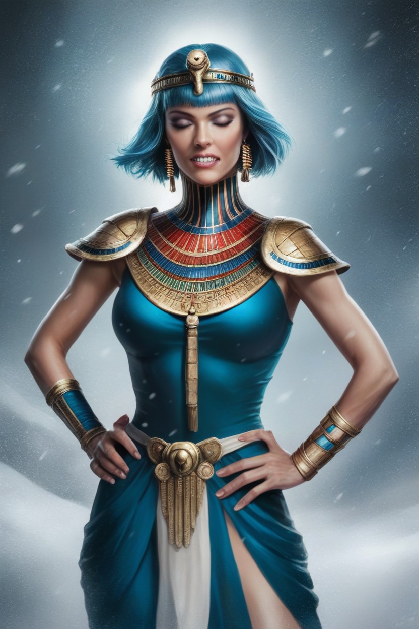 Light Blue Hair, Hands On Hips, Cleopatra Shemale AI Porn