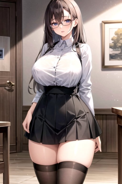 Big Breasts, High Blacks Stockings, Brown HairニューハーフAIポルノ