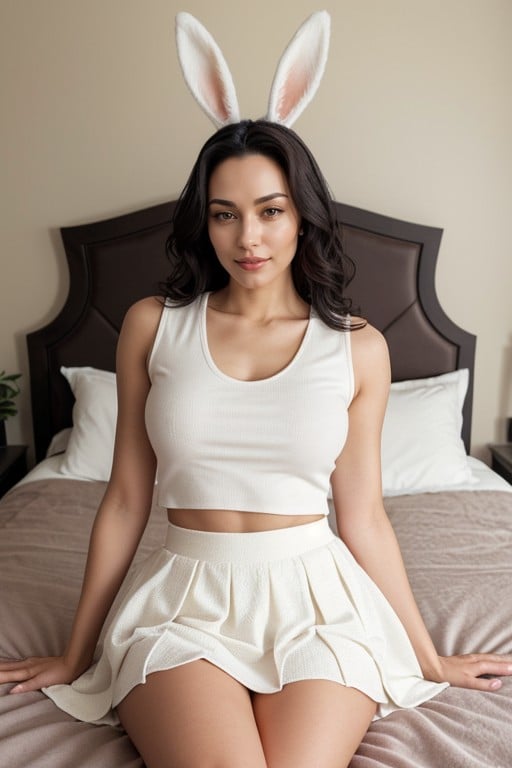 Bed, Her Body Is White, Beautiful Face AI Porn