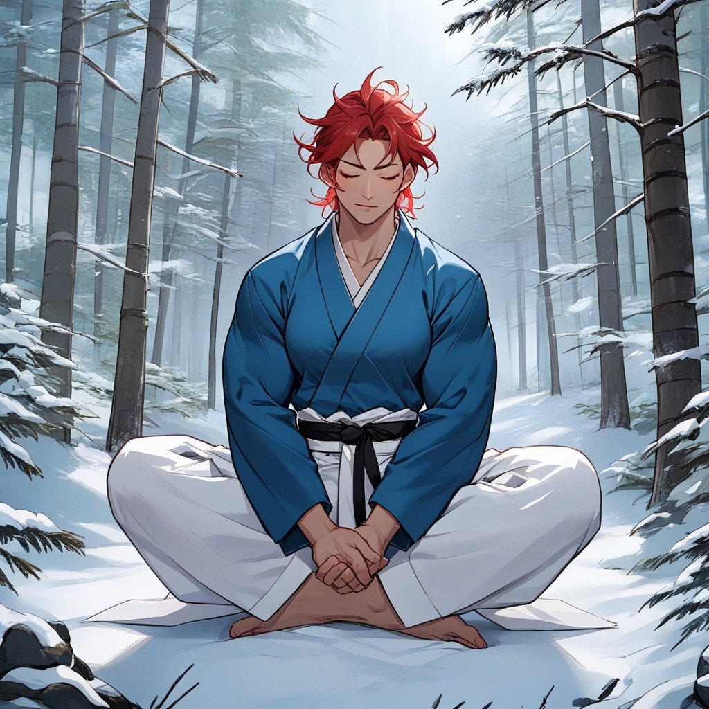 Serene Expression, Karate Black Belt, Sitting Meditating PoseAI黃片