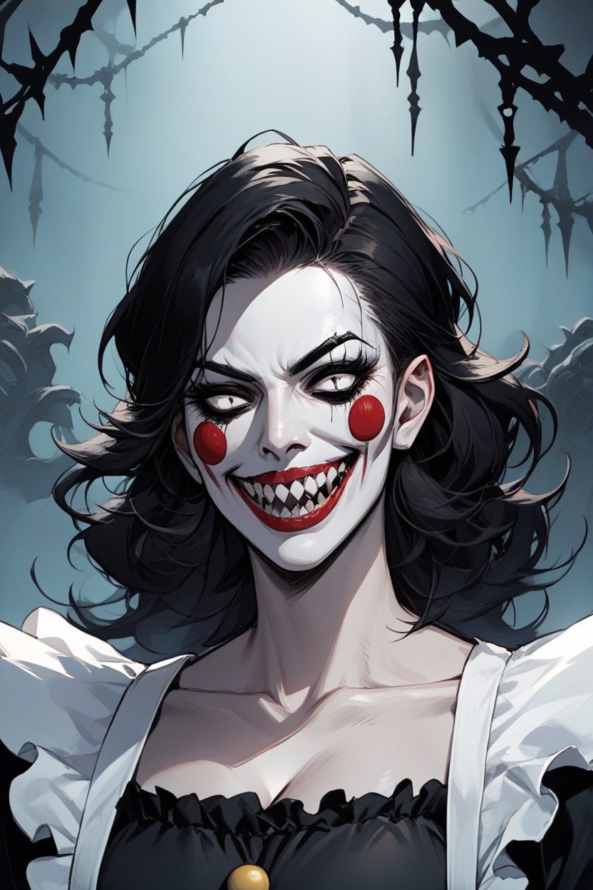 Creepy Clown, Noir, Wide SmilePorno IA