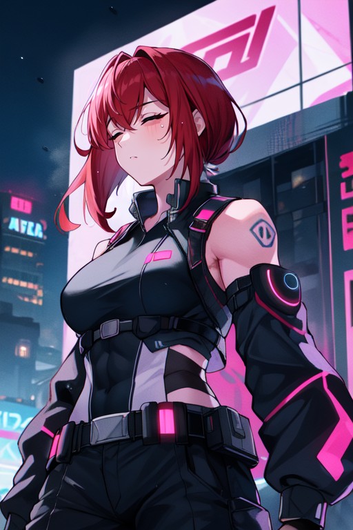 Cyberpunk City, Jacket, Sleeveless High Collared Flak Vest Hentai AI Porn