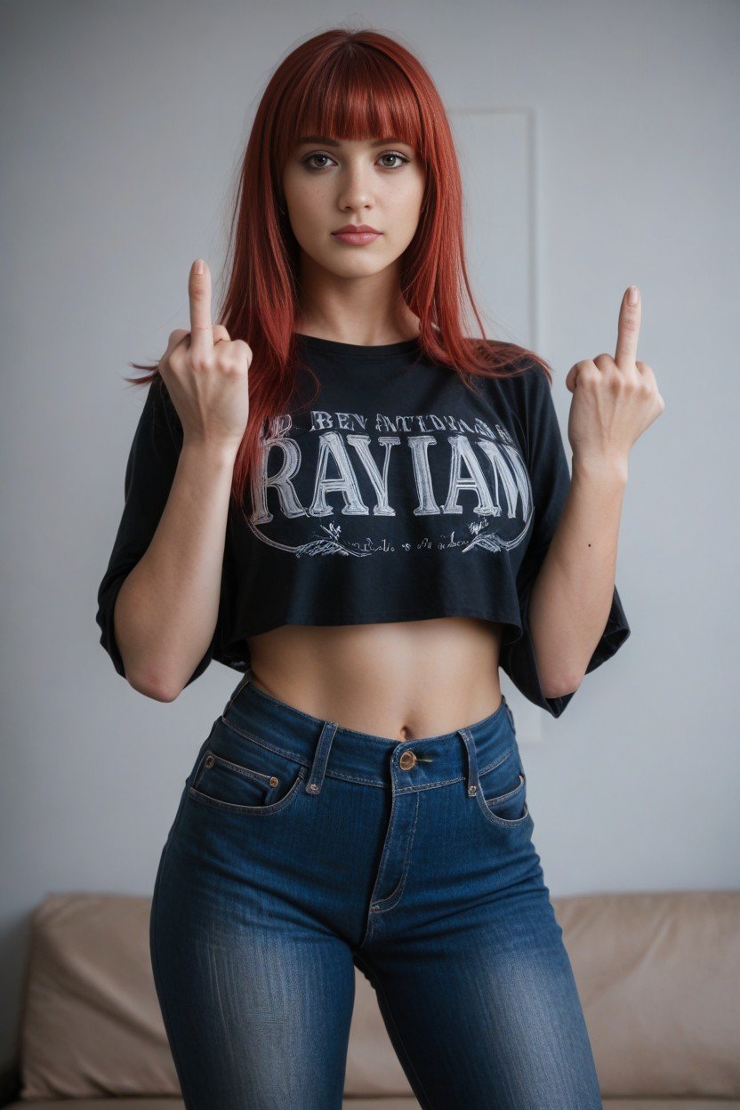 Franja, Cabelo Vermelho, Jeans Travesti IA Pornô