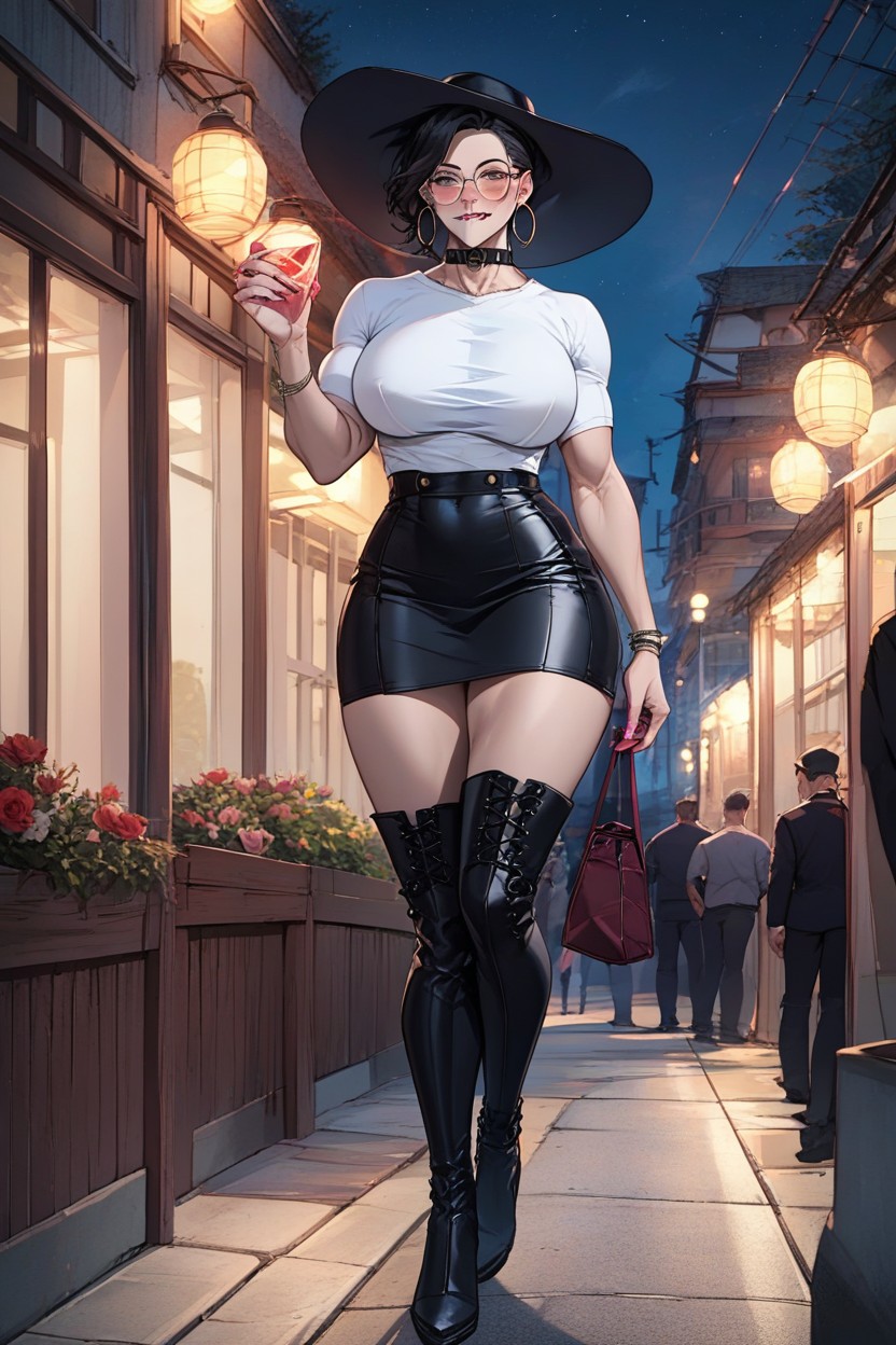 A Black Leather Collar, High Resolution, A Dark Blue Backpack Hot Pink Eyeliner Hentai AI Porn