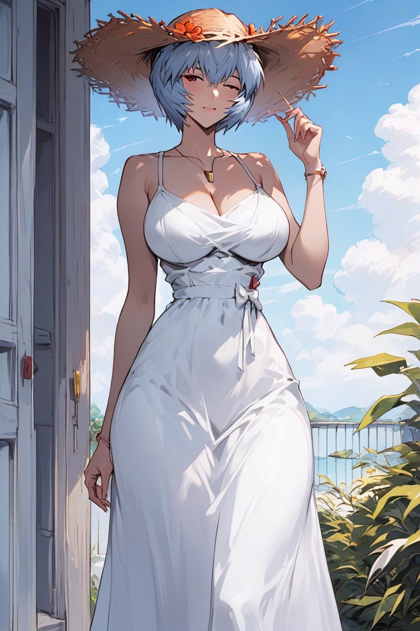 Straw Hat, Ayanami Rei From Evangelion, White DressAI兽人黄片