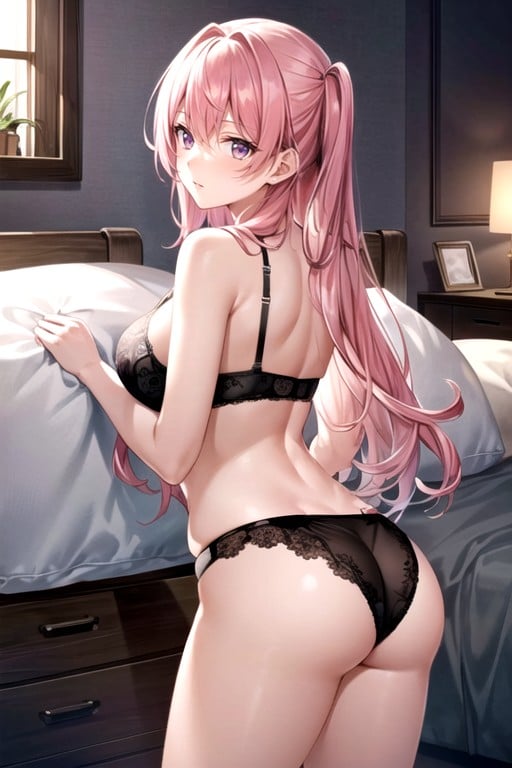 Bed, Rear View, Pink Hair Hentai AI Porn