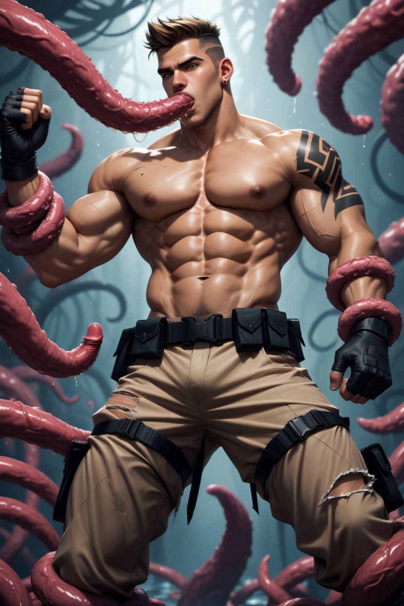 Tentacle Blowjob, Tentacle Bondage, Defined Biceps AI Gay Porn