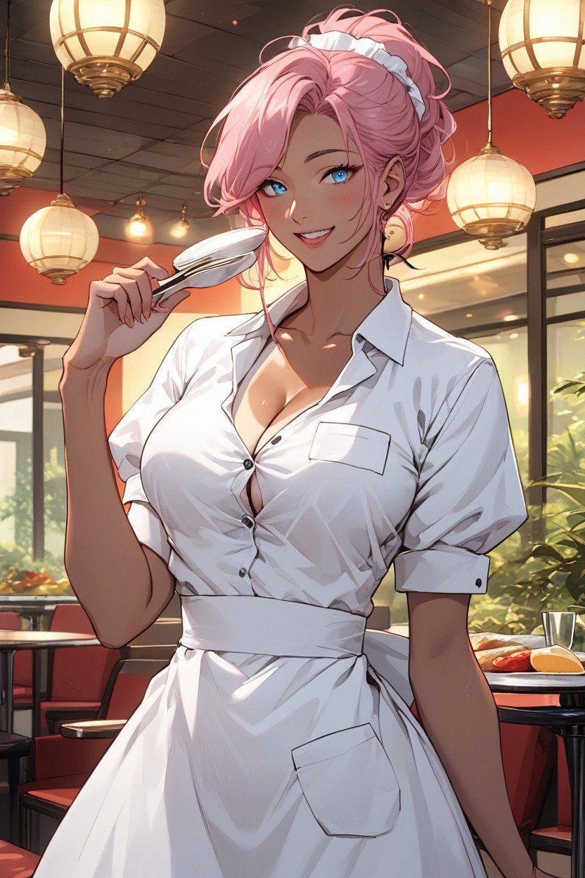 Medium Length, Straight, Waitress Uniform AI Porn