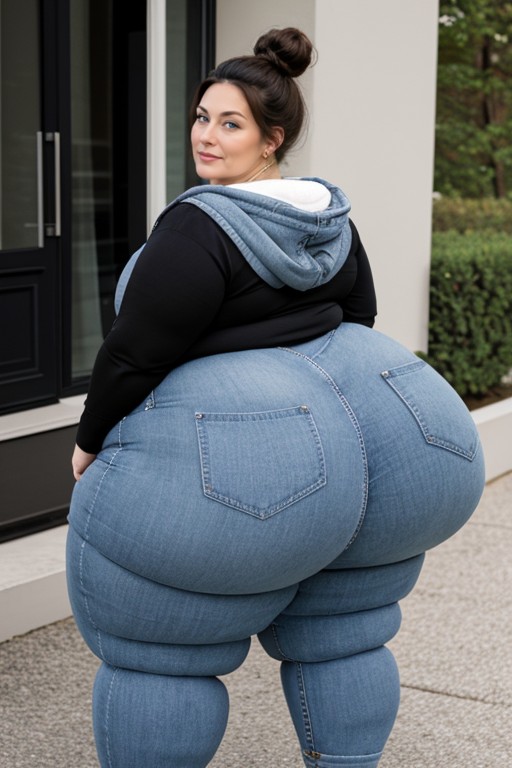 Leather Pants, Bottom Heavy, Hyper Wide Hips AI Porn
