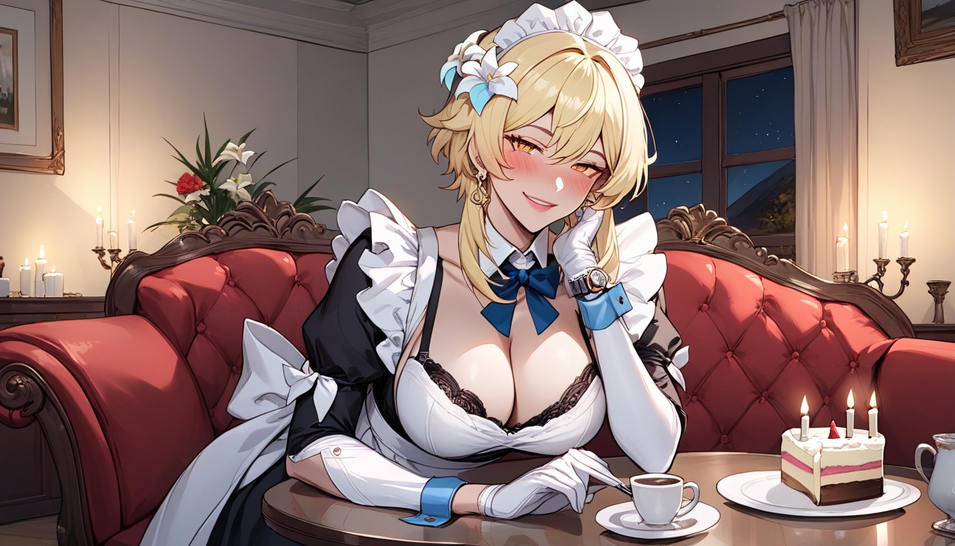 Black Bra, Maid Apron, Pink Lips Hentai AI Porn