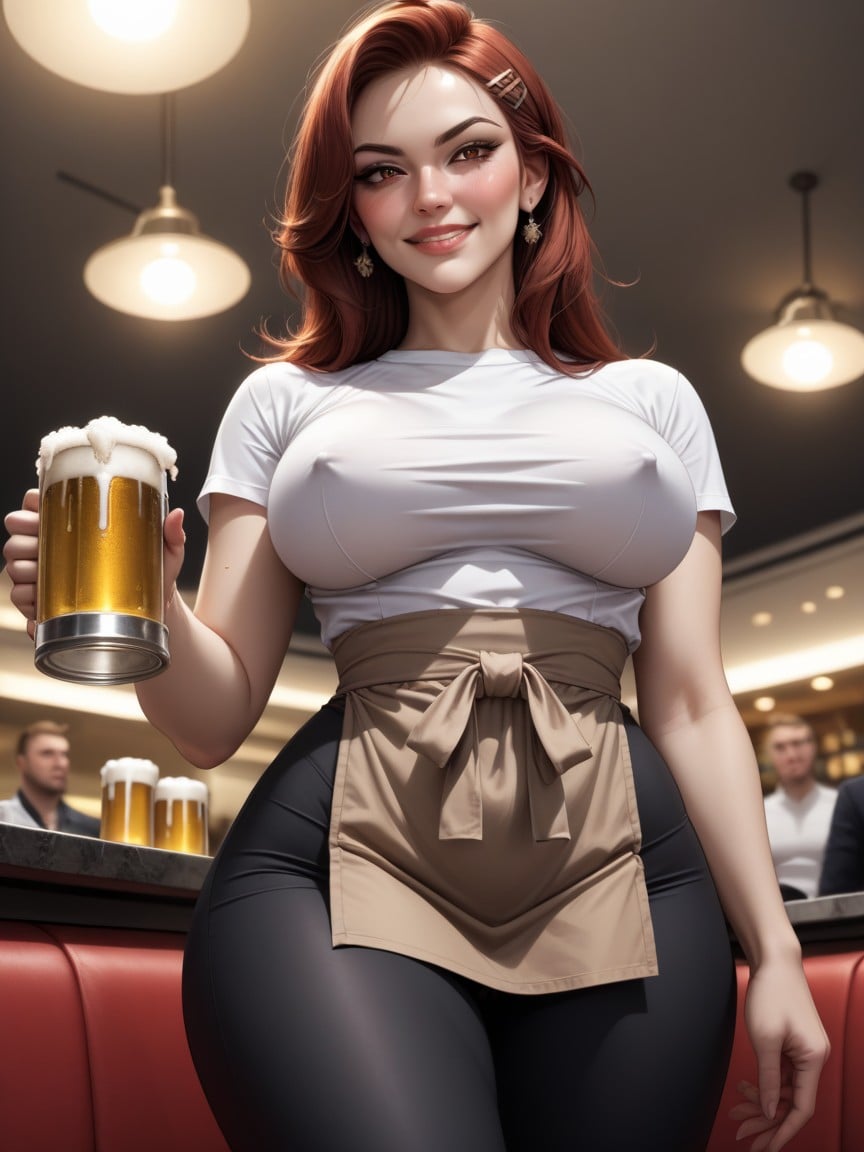 Erect Nipples, Brown Eyes, Holding Beer AI Porn