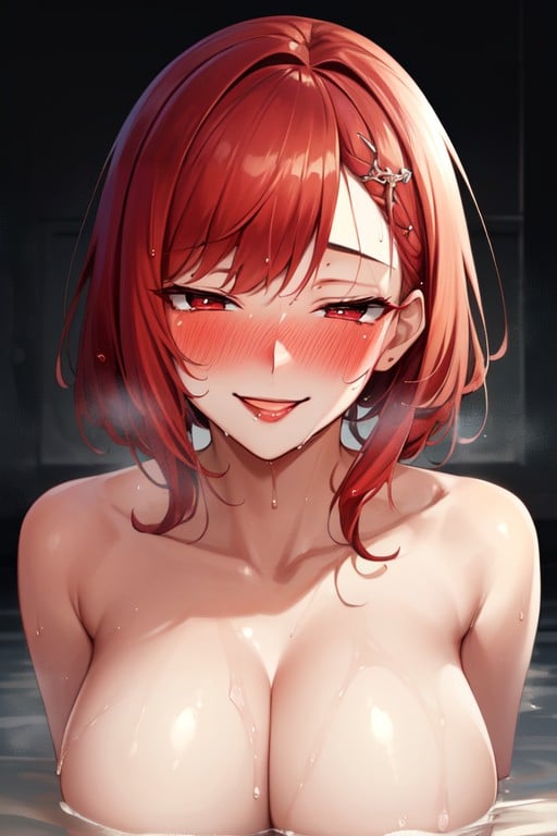 Mischievous (smiling While Blushing), Red Eyes, Sweaty AI Porn