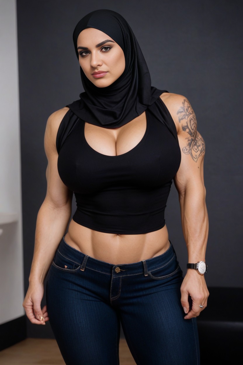 Standing, Warring Hijab, Like Muscles Travesti IA Pornô