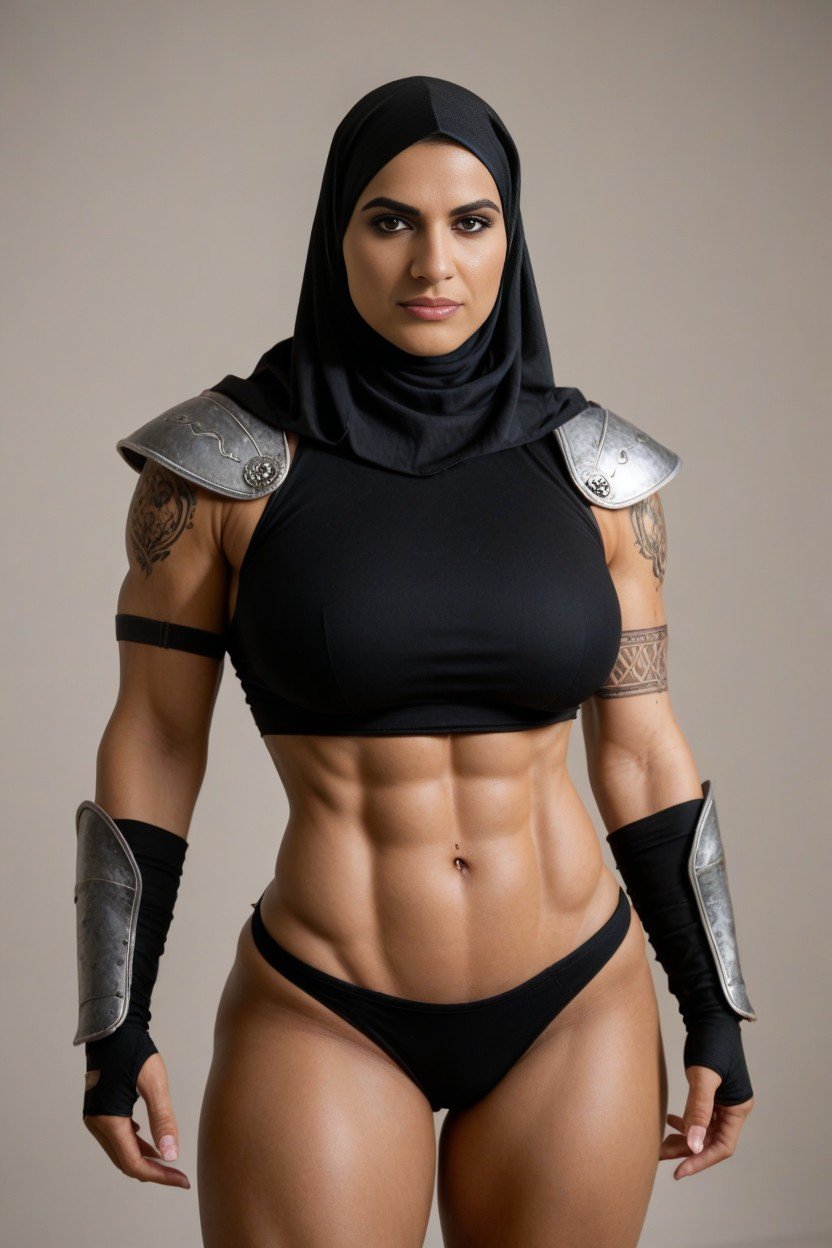 Breast Amour, Black Hijab, Tatuagem Pornografia de IA