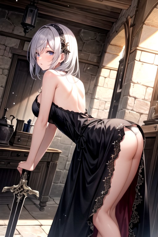 Curvando-se, Medieval, Sword Warlock Stone Dungeon Background Pornografia de IA