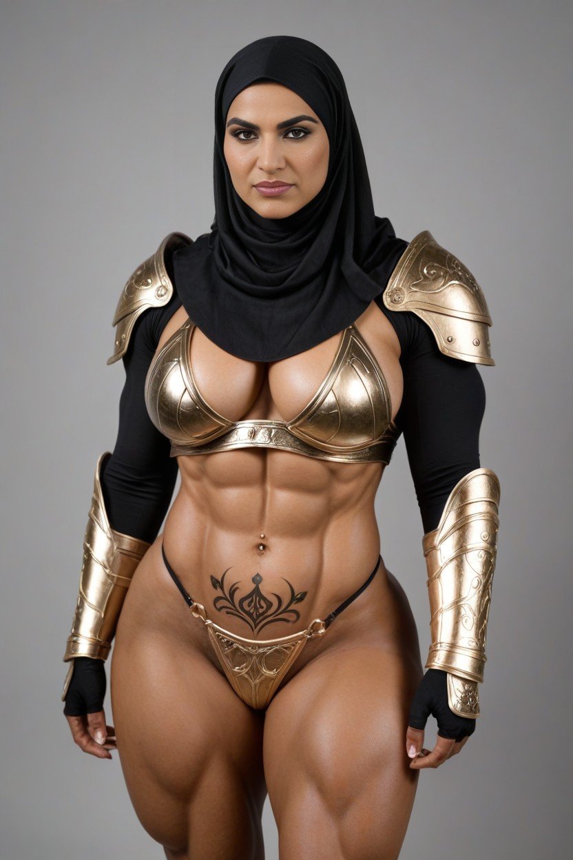 Body Builder, Boobs, Gold Breast Armor Pornografia de IA