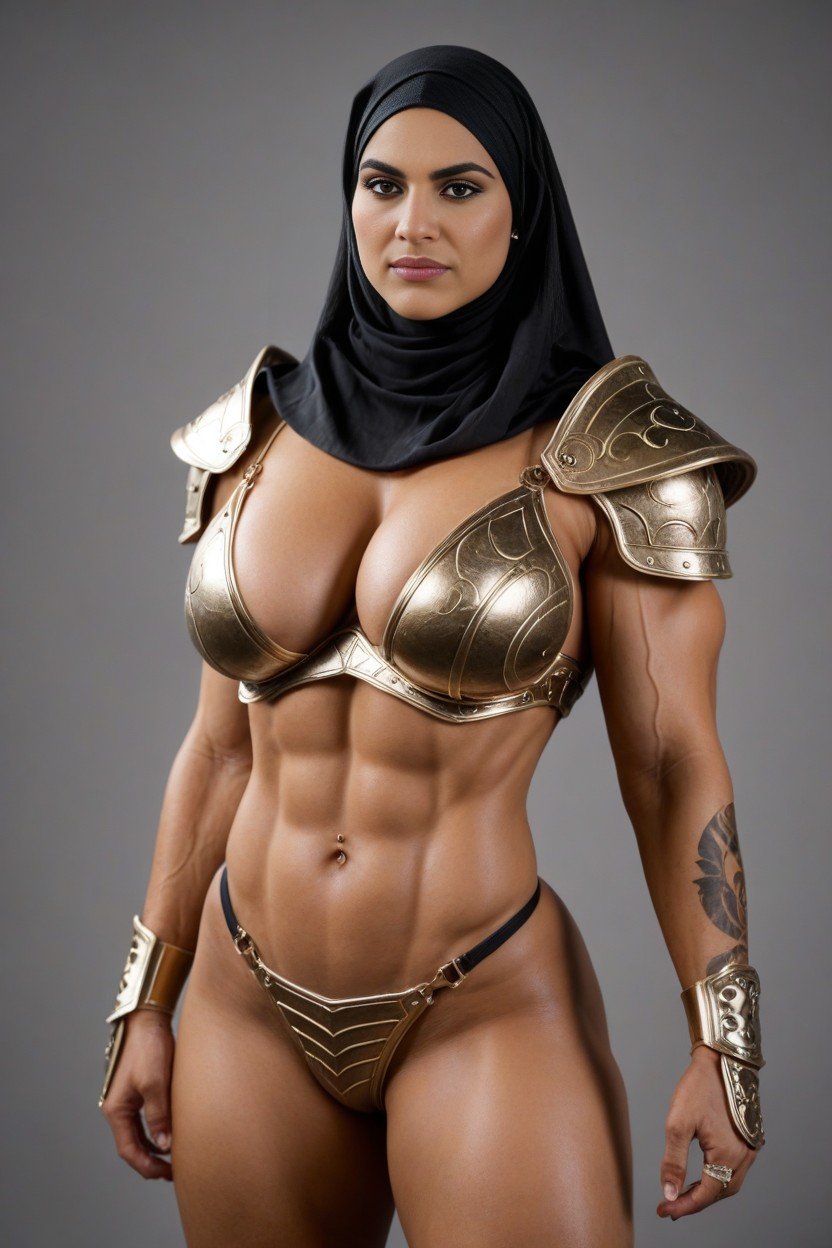 Massive Big Thick Woman, Musclé, Black HijabPorno IA transsexuelle