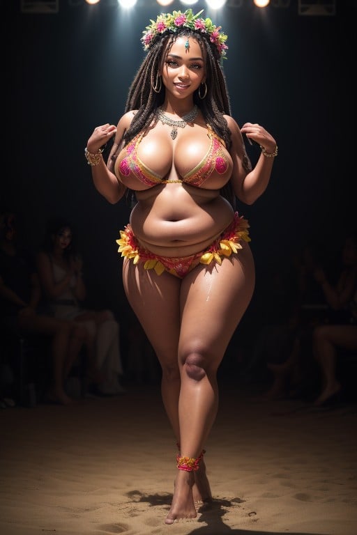 Red Hula Dancer Outfit, Natural Breast, Looking At Viewer AI Porn