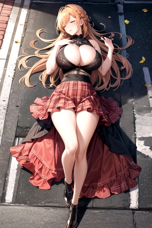 Full Body, Closed Eyes, Ruiva Hentai IA pornografia