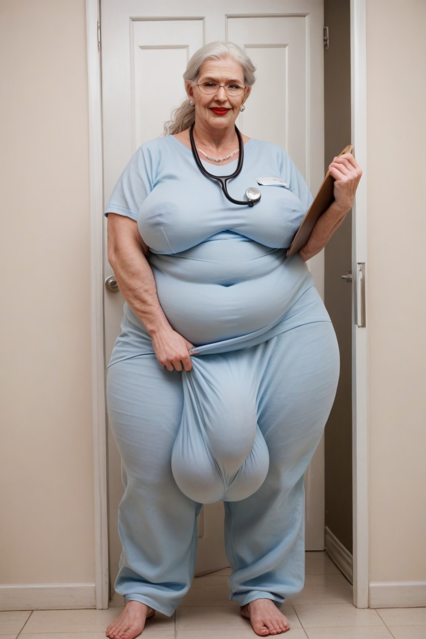 Extreme Cellulite Under Clothing, Holding Clipboard, Ponytail Shemale AI Porn