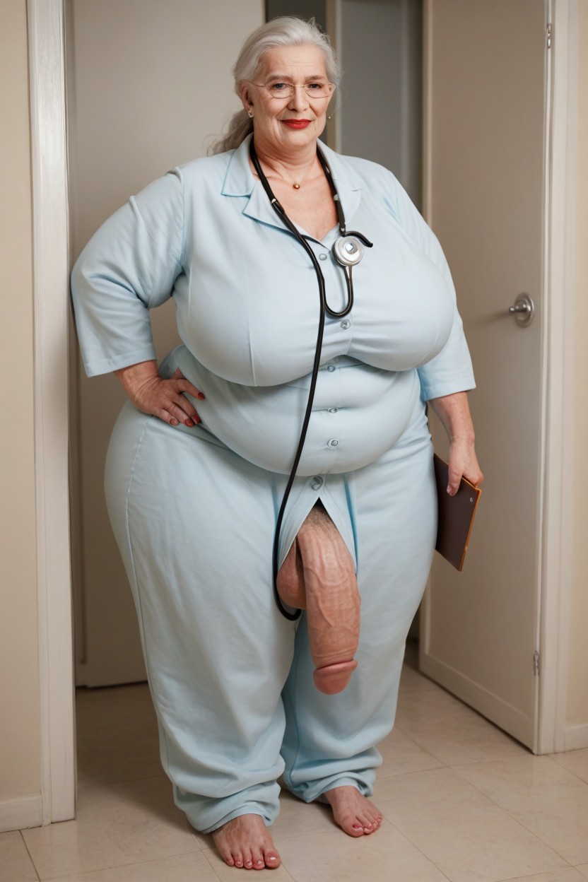 Fully Clothed, Doctors Scrubs, Extreme Weight Gain Shemale AI Porn