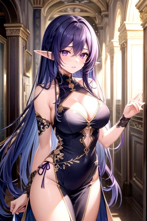 Long Straight Hair, Purple Hair, Purple Eyes AI Porn