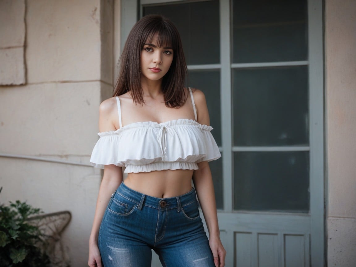 Ruffle Top, Poitrine Moyenne, MaigrePorno IA