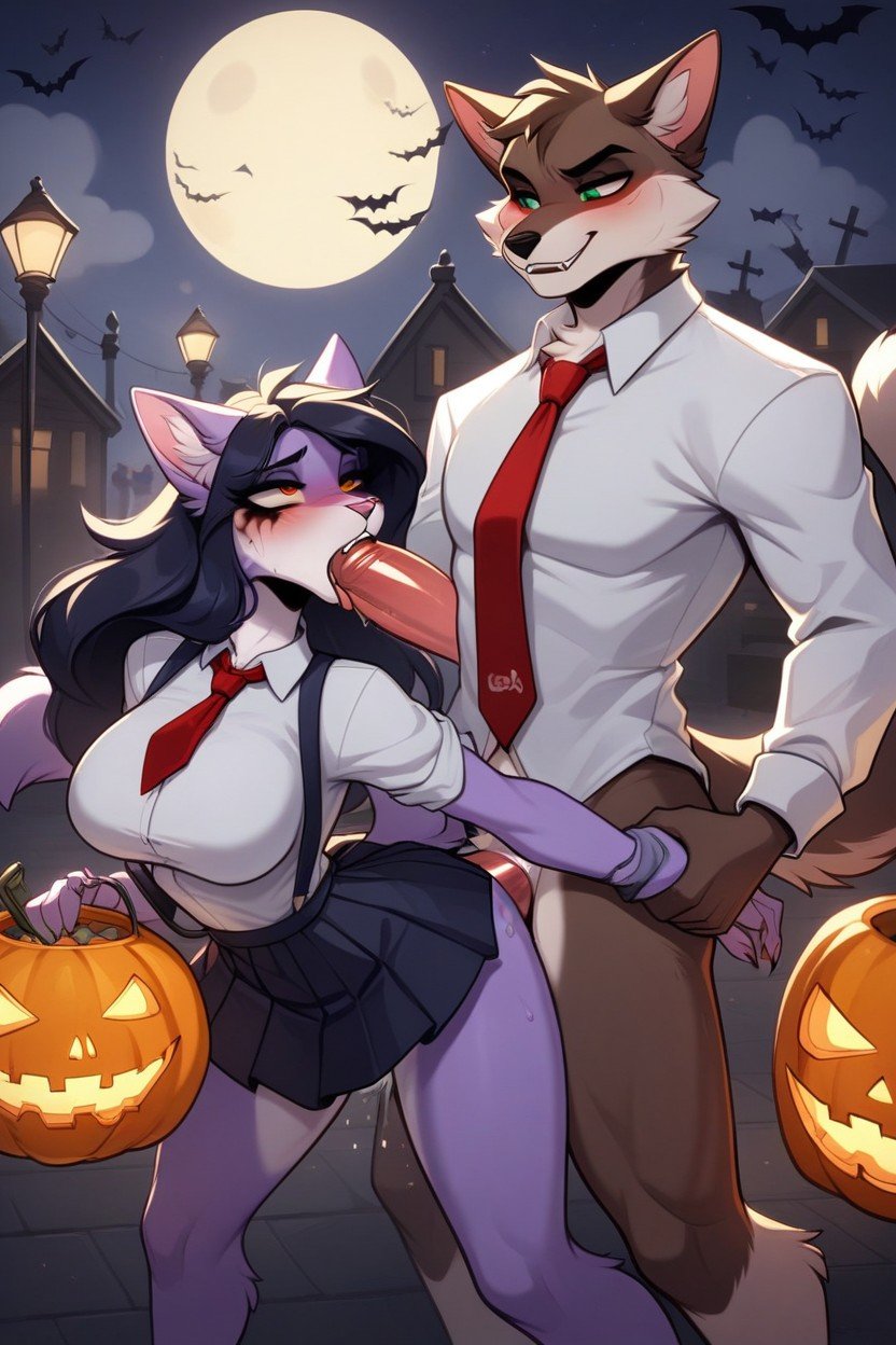 School Uniform, Ghosts In Background, Smeared Makeup Furry AI Porn