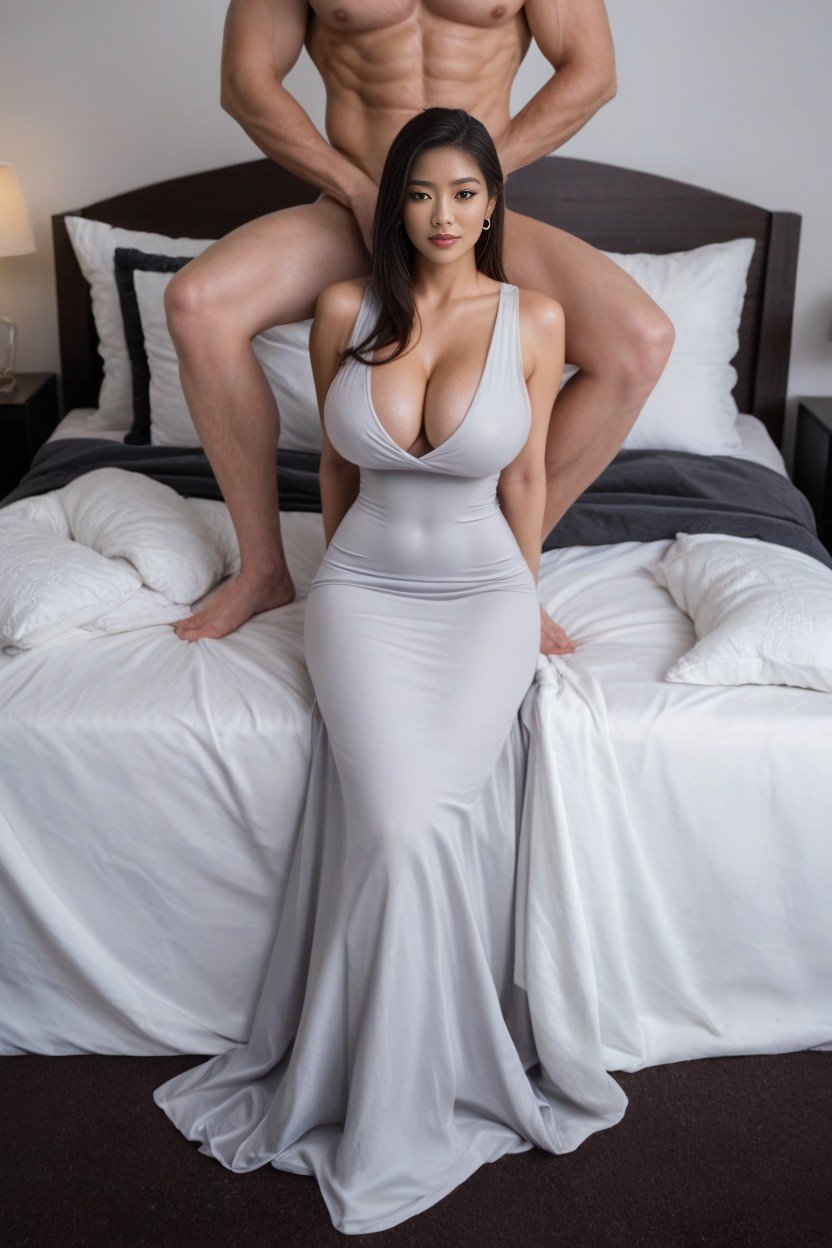 Escote, Gorgeous Woman, A Muscular Black Man Wearing Long Hard DickPorno AI