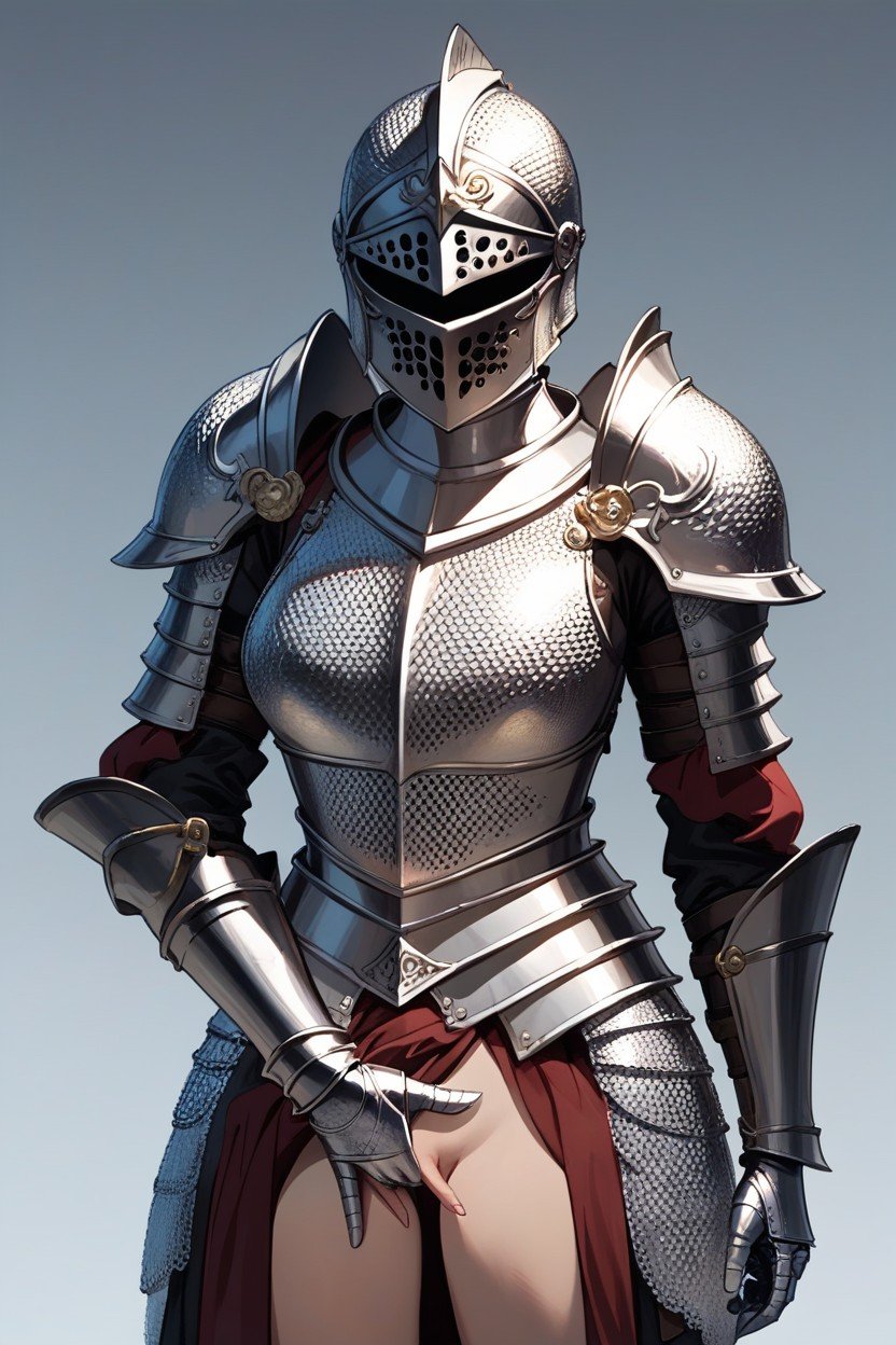 Chainmail, Knight Woman, Detailed Transitional HelmetPorno AI Hentai