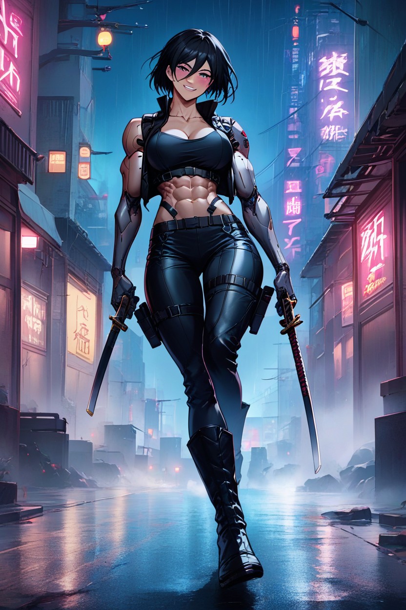 Firearm Capsules Falling, Black Low Tank Top, Night Hentai AI Porn