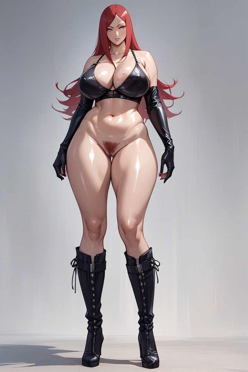 High Boots, Black Panties With A Cutout, Huge BreastsAIポルノ