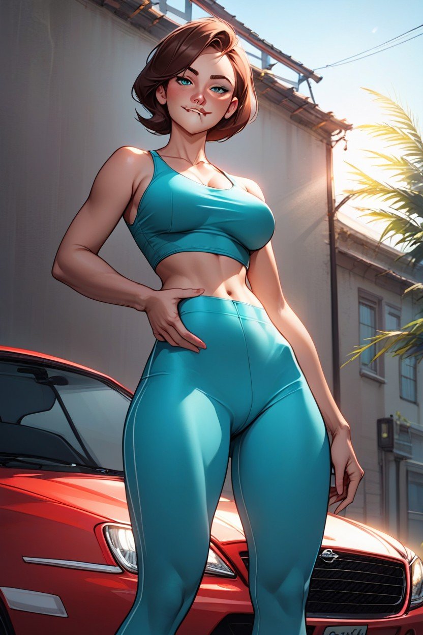 Standing, Helen Parr Next To Car, Happy Pornografia de IA