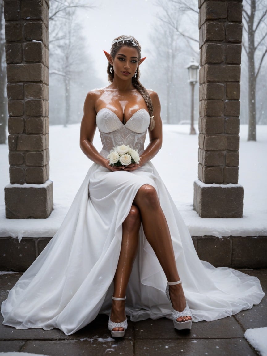 Wedding Dress, Sentada, Muscular Pornografia de IA