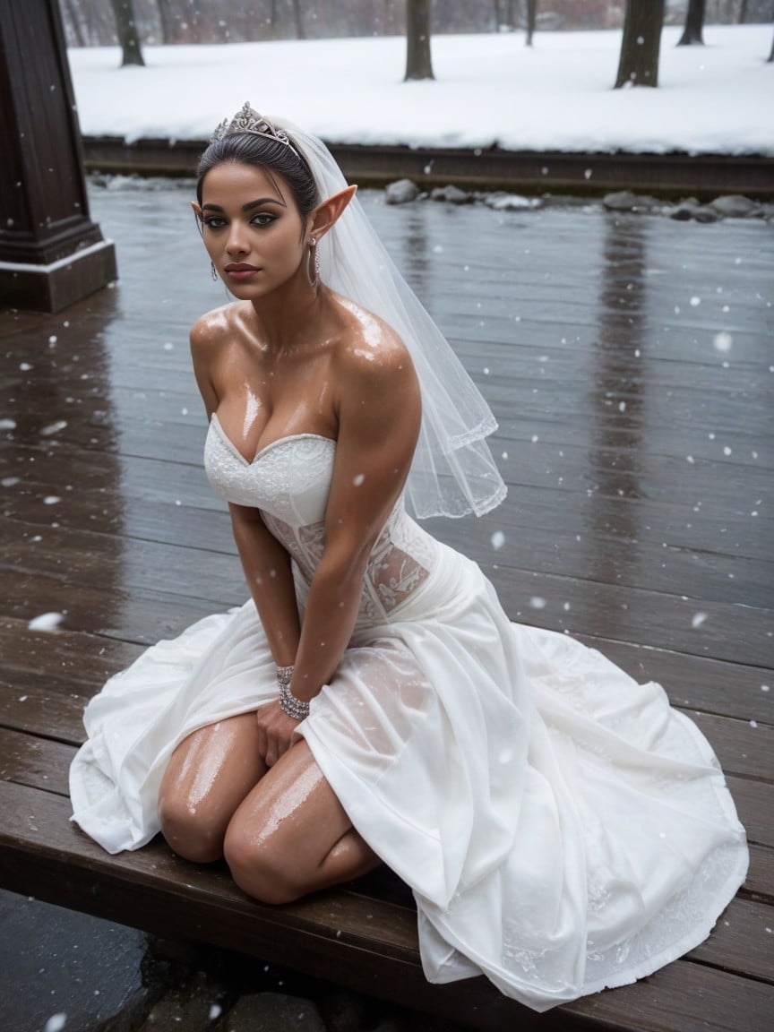 De Cima Para Baixo, Vestido De Casamento, Sentada Pornografia de IA