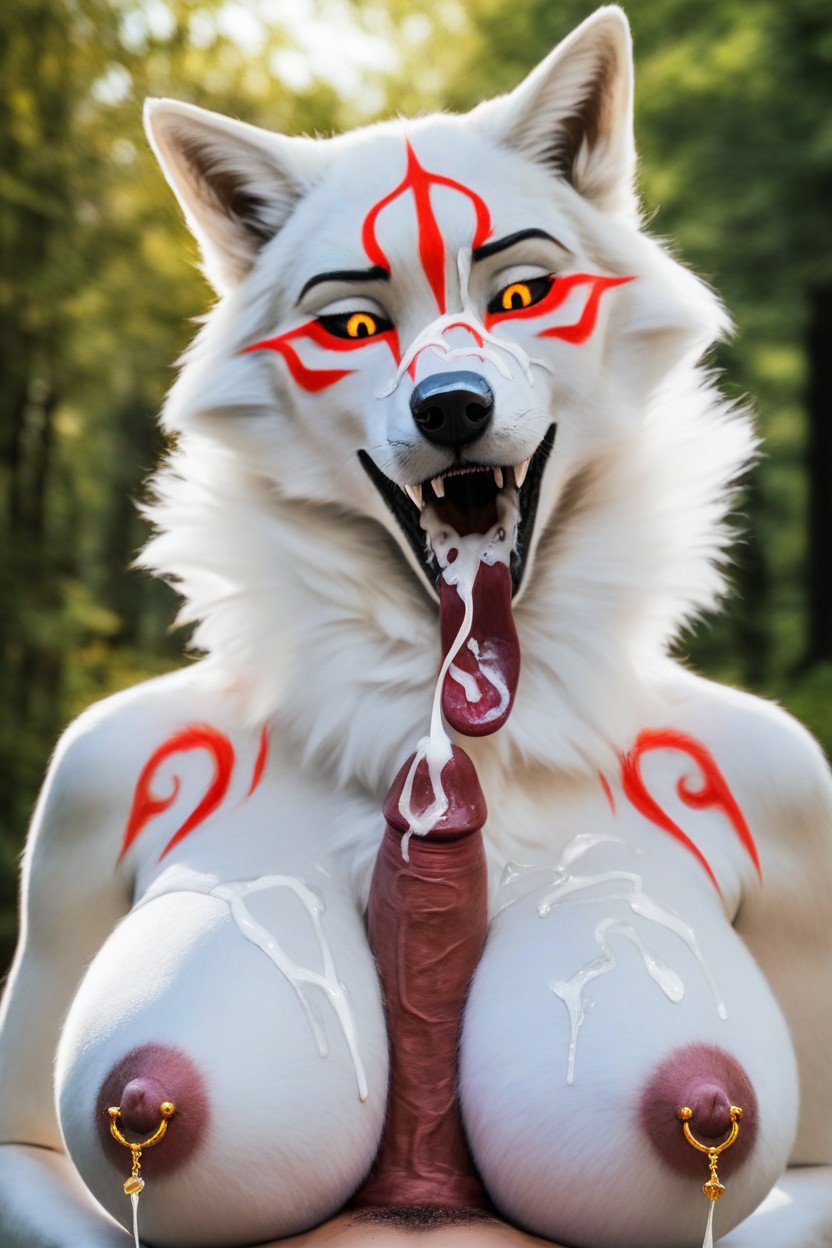 Realistic Sperm, Black Sclera, Splurt Ejaculation Between Her Breasts Furry AI Porn