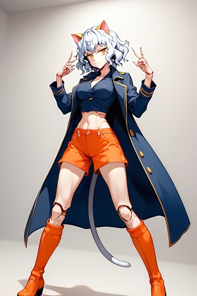 Neferpitous Clothes Consist Of A Blue Coat And Boots, Long Cat Tail, 苗条AI黄片