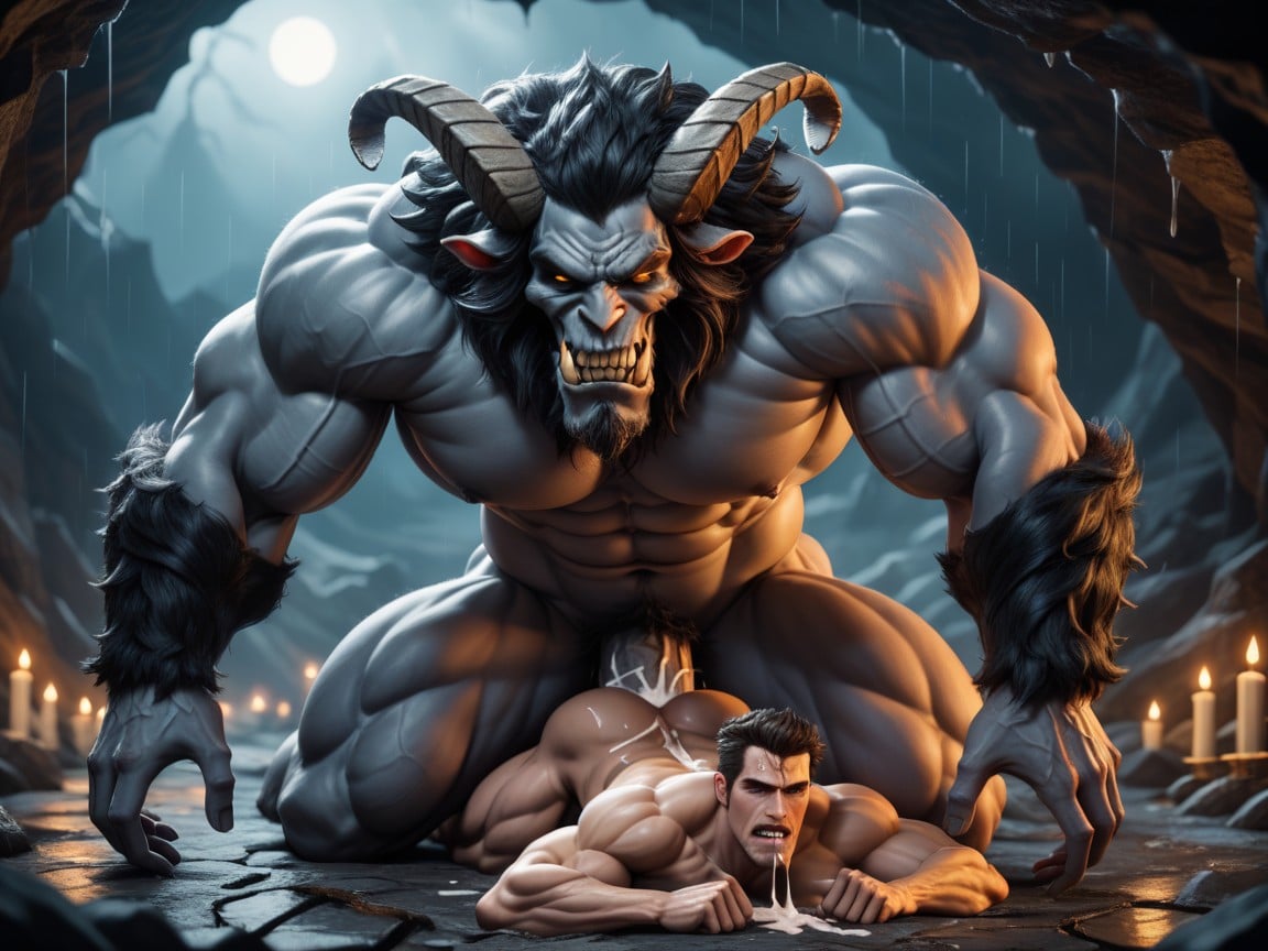 Grey Krampus Demon Furry, Fire Flies, Humanoid Demon Hyper AI Gay Porn