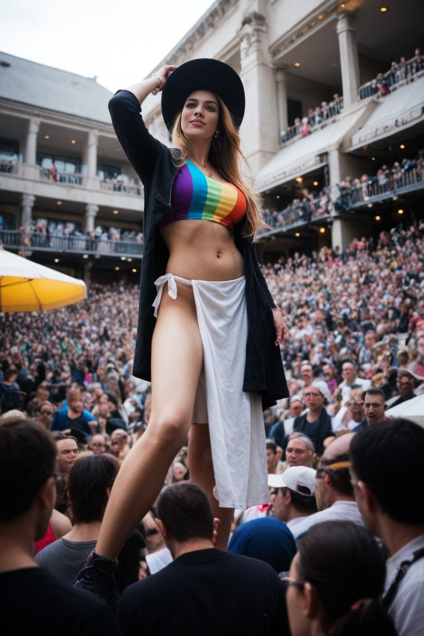 And Many People Are Wearing Colorful Clothing And Hats A Woman In The Center Of The Image Is Holding A White Cloth In The Air, Which Gives The Viewer A Sense Of Being Part Of The Crowd The Colors In The Image Are Vibrant And Saturated, A Large Crowd Of People At A Music Festival The Crowd Is Densely PackedAIポルノ