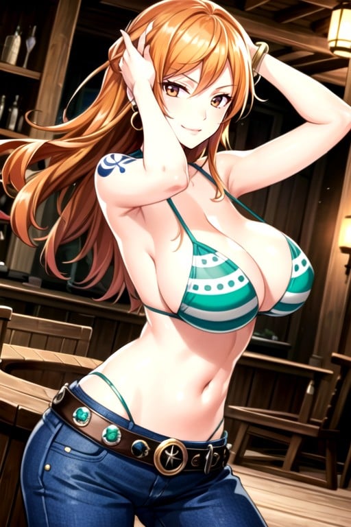 Nami (one Piece), Hands Holding Hair Over Head, Wink AI Porn