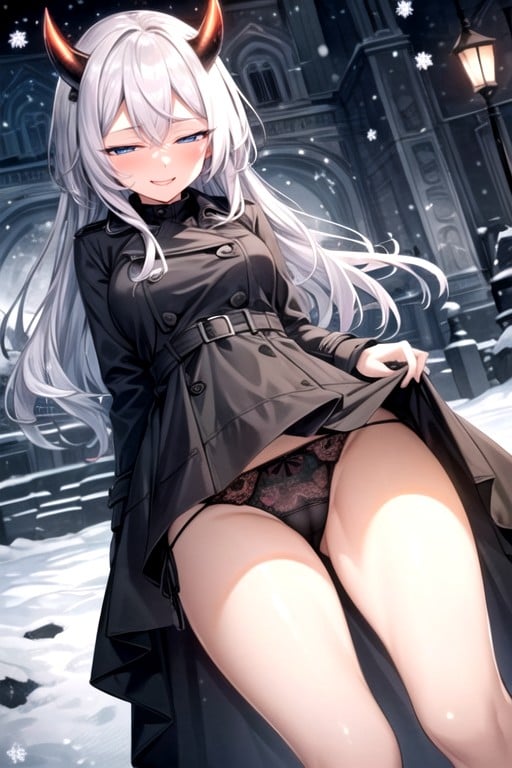 Snowing, Bottom Up (upskirt), Trench Coat Shemale AI Porn