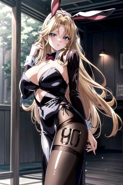 Her Hair Hair Is Long, Flowing Appearance Bunny Woman Costume, Wearing PantyhoseニューハーフAIポルノ