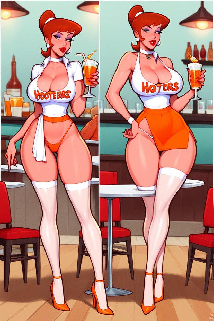 Pechos Grandes, Serving Drinks To Table, LipstickPorno AI