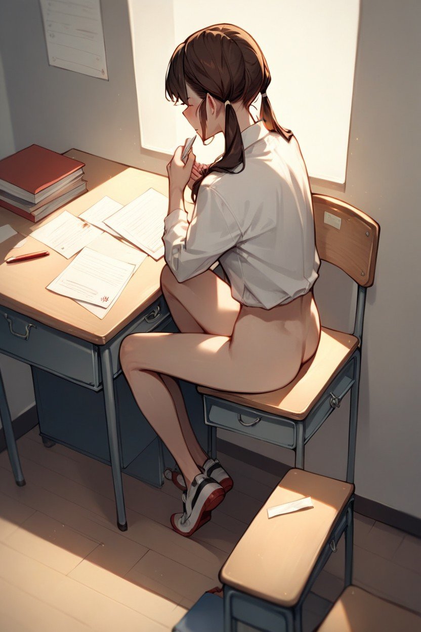 Paperwork, Full Body, Sitting At DeskPorno AI