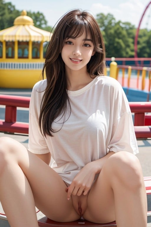 벌거벗은, 오버사이즈 티셔츠, Sitting Down Legs SpreadAI 포르노