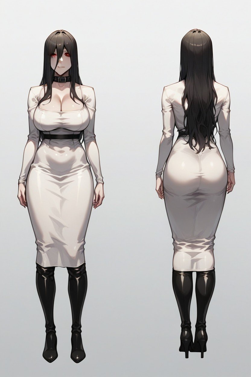 Wearing A White Dress, Leather Collar, GanzkörperHentai KI Porno