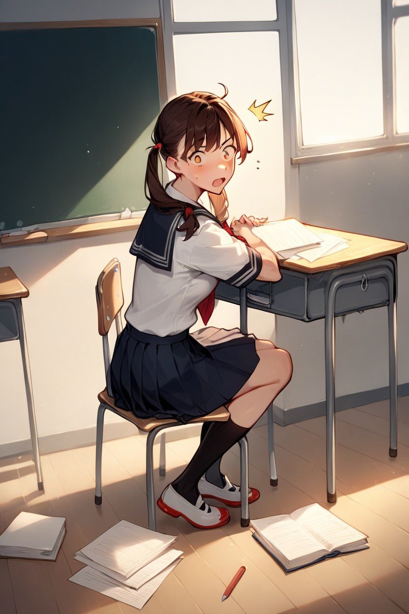 Brunette, School Uniform, Doing HomeworkAI 포르노