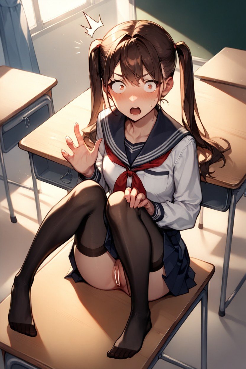 Pigtails, Brunette, School UniformAI黄片