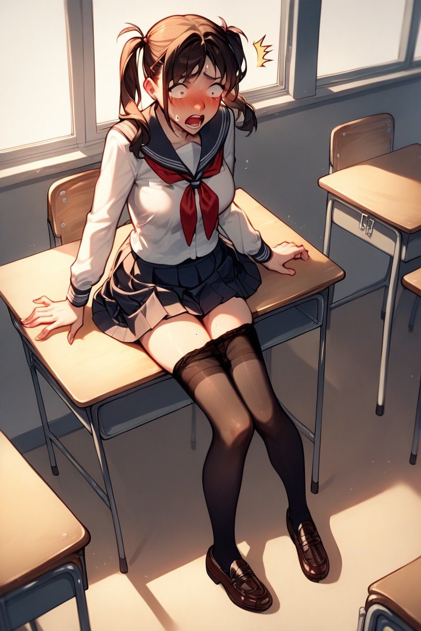 Shocked, Sitting At Desk, BrunettePorno AI